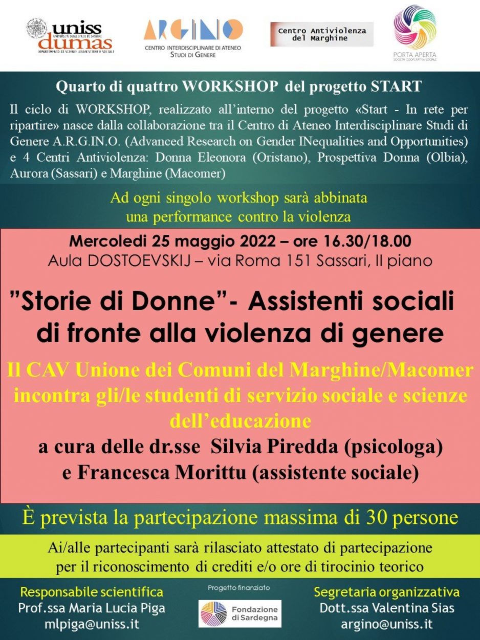 25 maggio: workshop sul ruolo delle assistenti sociali nei centri anti-violenza, tenuto dal CAV del Marghine