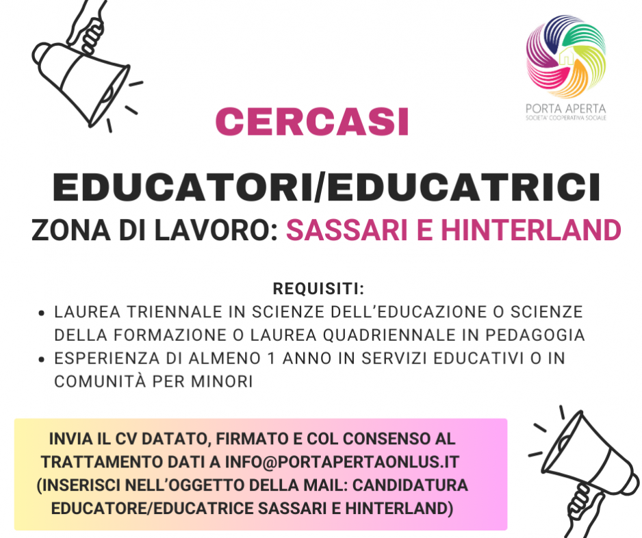 Cerchiamo educatori/educatrici per Sassari e hinterland