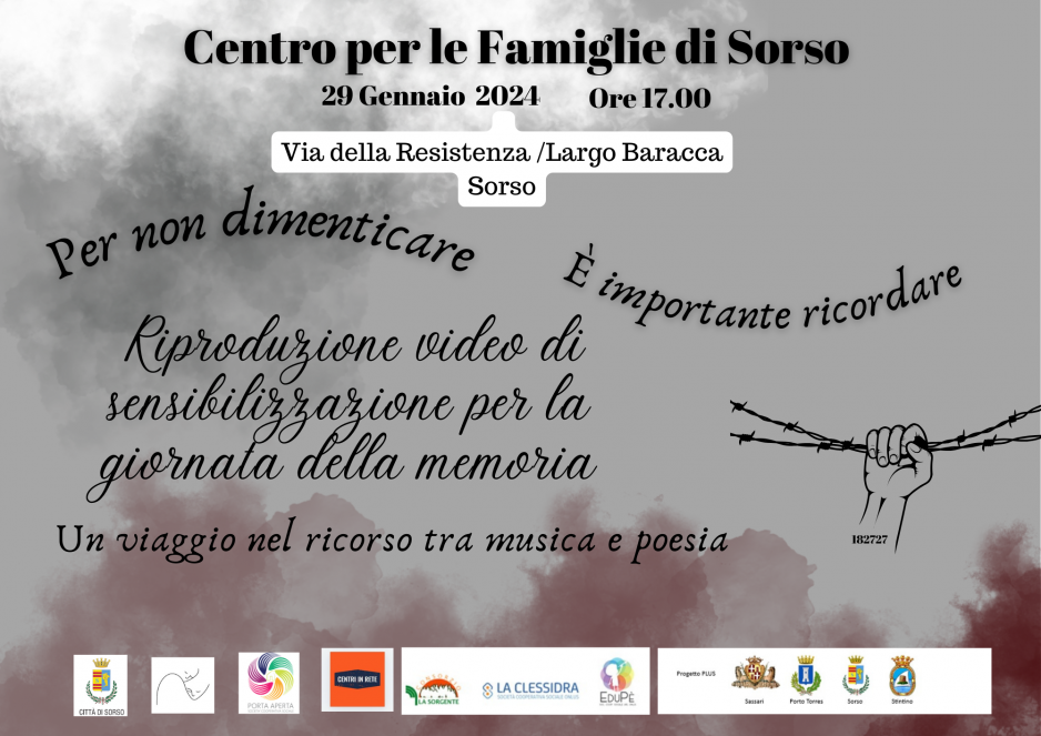 Oggi al Centro per le Famiglie di Sorso incontro di riflessione sull’Olocausto