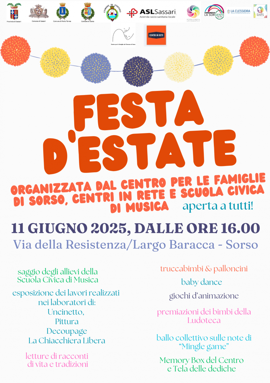 11 giugno: Festa d’Estate al Centro per le Famiglie di Sorso