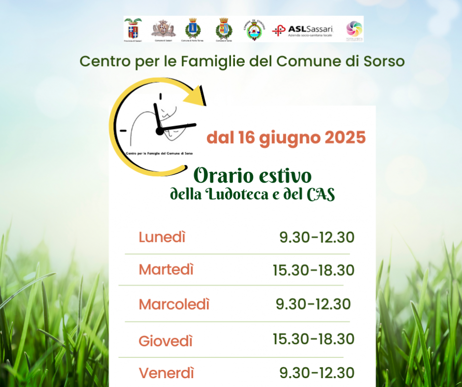 Da lunedì 16 giugno cambiano gli orari al Centro per le Famiglie di Sorso