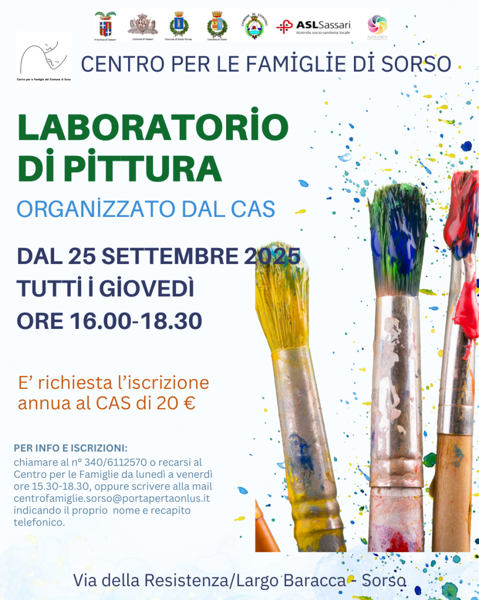 Laboratorio di Pittura dal 25 settembre al Centro per le Famiglie di Sorso
