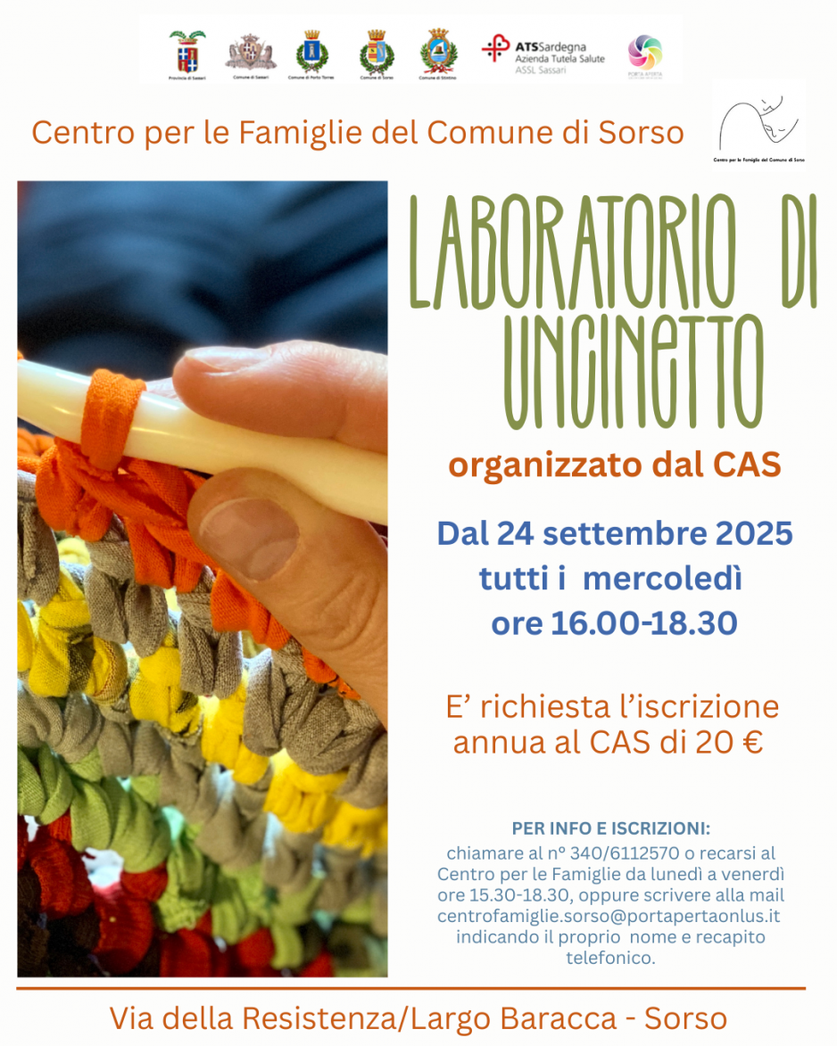 24 settembre: al via il laboratorio di Uncinetto al Centro per le Famiglie di Sorso
